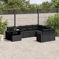 vidaXL Salon de jardin 10 pcs avec coussins noir résine tressée 