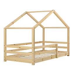 Decoshop26 Lit cabane pour enfant forme de maison avec barrière de sécurité en bois de pin couleur naturel 70 x 140 cm 03_0005522