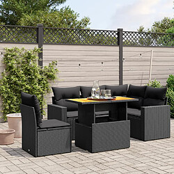 vidaXL Salon de jardin 6 pcs avec coussins noir résine tressée