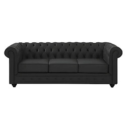 Vente-Unique Canapé 3 places en cuir de buffle noir CHESTERFIELD