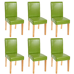 Mendler Lot de 6 chaises de séjour Littau ~ simili-cuir, vert, pieds clairs