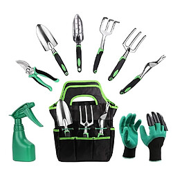 BESTA Ensemble d'outils de jardin, outil de jardin 9 en 1, sac à outils de jardin pour la plantation, outils de jardinage avec gants de jardinage et sécateur, vert