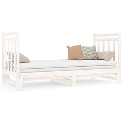 Maison Chic Lit d'appoint Blanc 2x(90x190)cm,Lit coulissant Lit de repos Bois de pin massif -GKD18851