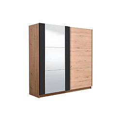 Vente-Unique Armoire 2 portes coulissantes PHILADELPHIE - Avec Miroir - L.217cm - Coloris : chêne et noir