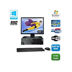 PC Lenovo M90P 5864 Core i5-650 3.2GHz 4Go 240Go SSD Graveur WIFI W7 + Ecran 22"" - Occasion