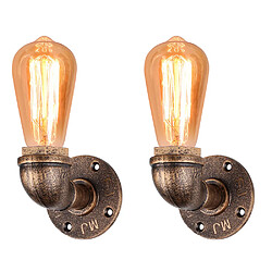 Stoex 2x Créatif Vintage Applique murale Conduite D'eau Lampe murale Industriel Rétro Lampe de Mur Fer Métal E27 60 W pour Restaurant, Café, Bar, Cuisine, Chambre à coucher, Rouille