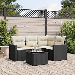 vidaXL Salon de jardin 5 pcs avec coussins noir résine tressée 