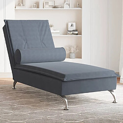 vidaXL Chaise longue de massage avec traversin gris foncé velours