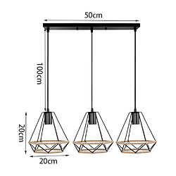 Stoex Lampe À Suspension en Corde de Chanvre 20CM Lustre Rétro en Diamant Noir, Plafonnier D'Intérieur À 3 Lumières Pour Chambre À Coucher Loft pas cher