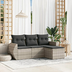 vidaXL Salon de jardin 4 pcs avec coussins gris clair résine tressée 