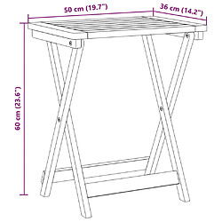 vidaXL Table pliable de jardin 50x36x60 cm bois d'acacia solide pas cher