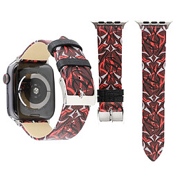 Wewoo Thorns Printing Bracelet de montre en cuir véritable pour Apple Watch séries 5 et 4 40 mm / 3 et 2 et 1 38 mm rouge 