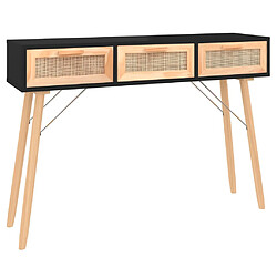 vidaXL Table console Noir 105x30x75 cm Bois massif pin /rotin naturel