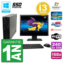 PC Lenovo M82 SFF Ecran 19" i3-3220 RAM 16Go SSD 240Go Graveur DVD Wifi W7 - Occasion