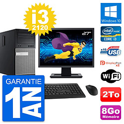 PC Tour Dell 9010 Ecran 27" Intel i3-2120 RAM 8Go Disque Dur 2To Windows 10 Wifi · Occasion 