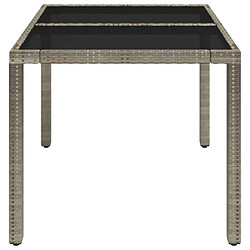 Avis vidaXL Table de jardin dessus en verre Gris 90x90x75 cm Résine tressée