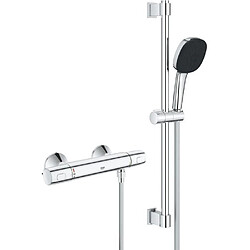 Ensemble de douche avec mitigeur thermostatique, pommeau 3 jets, barre 60cm et flexible - GROHE 34237003 - Economie d'eau - Chromé