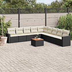 vidaXL Salon de jardin 10 pcs avec coussins noir résine tressée 