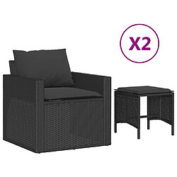 vidaXL Salon de jardin 4 pcs avec coussins noir résine tressée