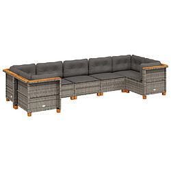 vidaXL Salon de jardin avec coussins 7 pcs gris résine tressée