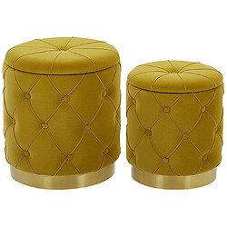 Beliani Set de 2 poufs en velours jaune moutarde avec rangement PUEBLO