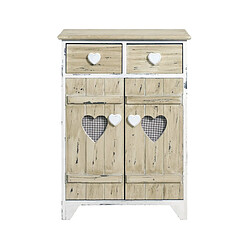 Mobili Rebecca Armoire Commode 2 Tiroirs 2 Porte Bois Clair Blanc Vintage Retro 70x51x30