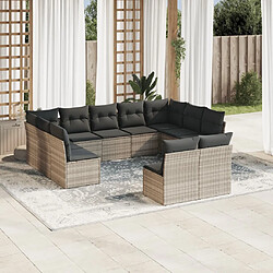 vidaXL Salon de jardin 11 pcs avec coussins gris clair résine tressée