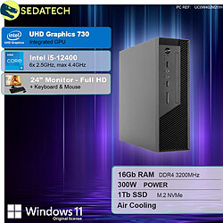 Sedatech Pack Mini-PC Pro • Intel i5-12400 • 16 Go RAM • 1To SSD M.2 • DVD-RW • Windows 11 • Moniteur 24"