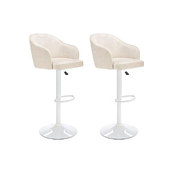 Vente-Unique Lot de 2 tabourets de bar en tissu et métal - Hauteur ajustable - Crème et blanc - CARSTEN