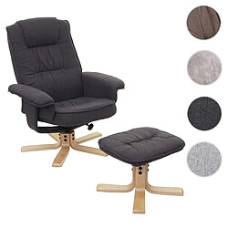 Mendler Fauteuil de télé M56, fauteuil de relaxation avec tabouret, tissu ~ gris foncé