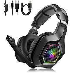 Chrono Maxesla Casque de jeu pour PS4 avec microphone, lumières RVB LED, câble audio 3,5 mm et contrôle du volume, pour Xbox One/PC/ordinateur portable/smartphone-Noir