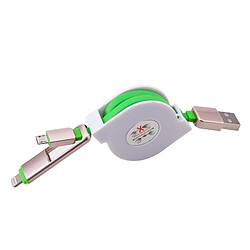 Wewoo Câble vert pour iPhone, iPad, Samsung, HTC, LG, Sony, Huawei, Lenovo, Xiaomi et autres smartphones 1m 2 dans 1 multi-fonctionnel rétractable Lightning Micro USB vers USB de données / chargeur,