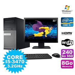 Lot PC Tour DELL 3010 MT I5-3470 Graveur 8Go 240Go SSD HDMI Wifi W7 + Ecran 22" - Occasion