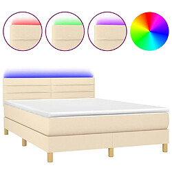 Sommier à lattes LED,Cadre à lattes de lit avec matelas pour Adulte Crème 140x190 cm Tissu -MN44806