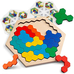 Universal Puzzle d'hexagone en bois pour les adultes des enfants - Bloc de forme Tangram Brain Tease 