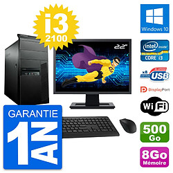 PC Tour Lenovo M91p Ecran 22" Core i3-2100 RAM 8Go Disque 500Go Windows 10 Wifi - Occasion