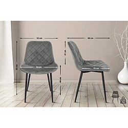 Decoshop26 Lot de 4 chaises de salle à manger en tissu velours confortable gris pieds métal noir couture losange CDS10426