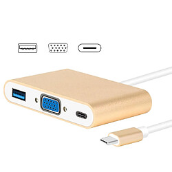 Wewoo L'adaptateur de concentrateur USB 3-en-1 USB Type C à VGA prend en charge les tablettes et ordinateurs portables USB C pour Macbook Pro / Google ChromeBook Gold