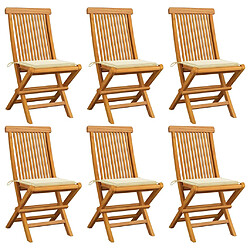 vidaXL Chaises de jardin et coussins crème lot de 6 Bois teck massif 