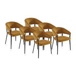 Vente-Unique Lot de 6 chaises avec accoudoirs en tissu et métal noir - Jaune moutarde - AVRELA 