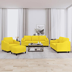 vidaXL Ensemble de canapés 4 pcs avec coussins jaune clair tissu