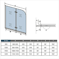 Acheter Pare baignoire 90x140cm 2 volets en verre anticalcaire pivotant à 180°