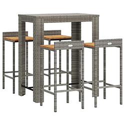 Avis Maison Chic Table de bar et chaises d'extérieur 5 pcs,Ensemble de bar de jardin pour relax gris poly rotin/bois massif acacia -GKD471610