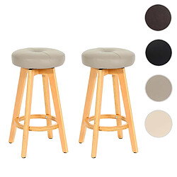 Mendler Lot de 2 tabourets de bar Navan, chaise de bar tabouret de bar, bois similicuir pivotant ~ taupe, pieds clairs