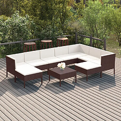 Maison Chic Salon de jardin 10 pcs + coussins - Mobilier/Meubles de jardin - Table et chaises d'extérieur Résine tressée Marron -MN22084