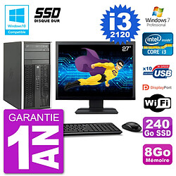 PC HP 6300 MT Ecran 27" Core i3-2120 RAM 8Go SSD 240Go Graveur DVD Wifi W7 - Occasion