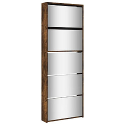 Maison Chic Armoire à chaussures | Meuble de rangement à chaussures Meuble d'Entrée miroir 5 niveaux chêne fumé 63x17x169,5 cm -MN25803