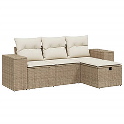 vidaXL Salon de jardin avec coussins 4 pcs beige résine tressée