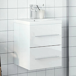 vidaXL Armoire lavabo de salle de bain bassin intégré blanc brillant