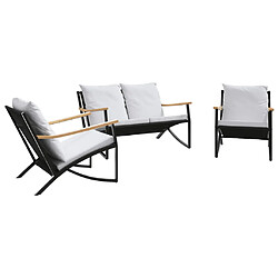 vidaXL Ensemble de meubles de balcon avec coussins 3 pcs noir acier